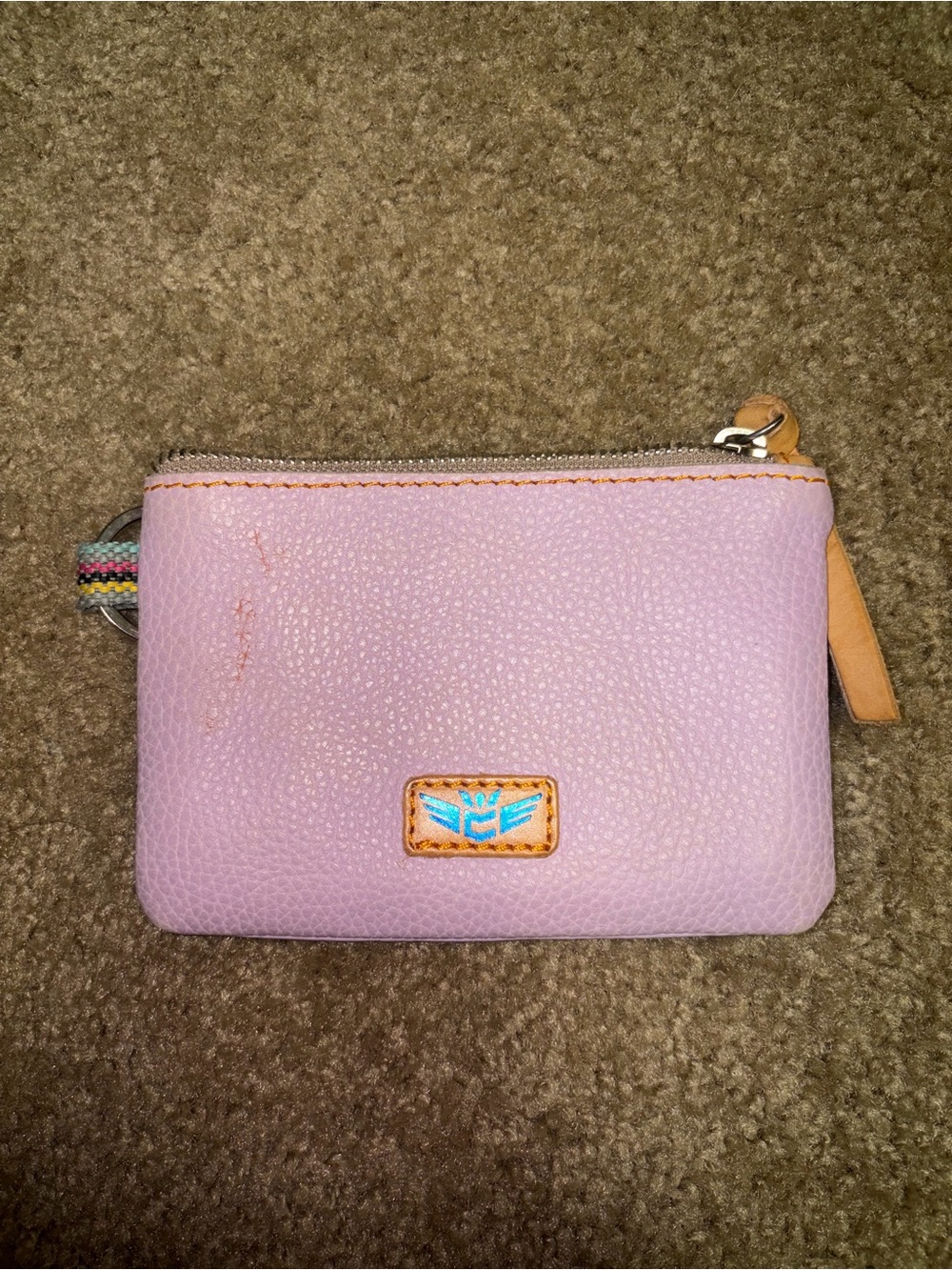 Consuela Lavender Pebbled Leather Coin Pouch with Tan Trim